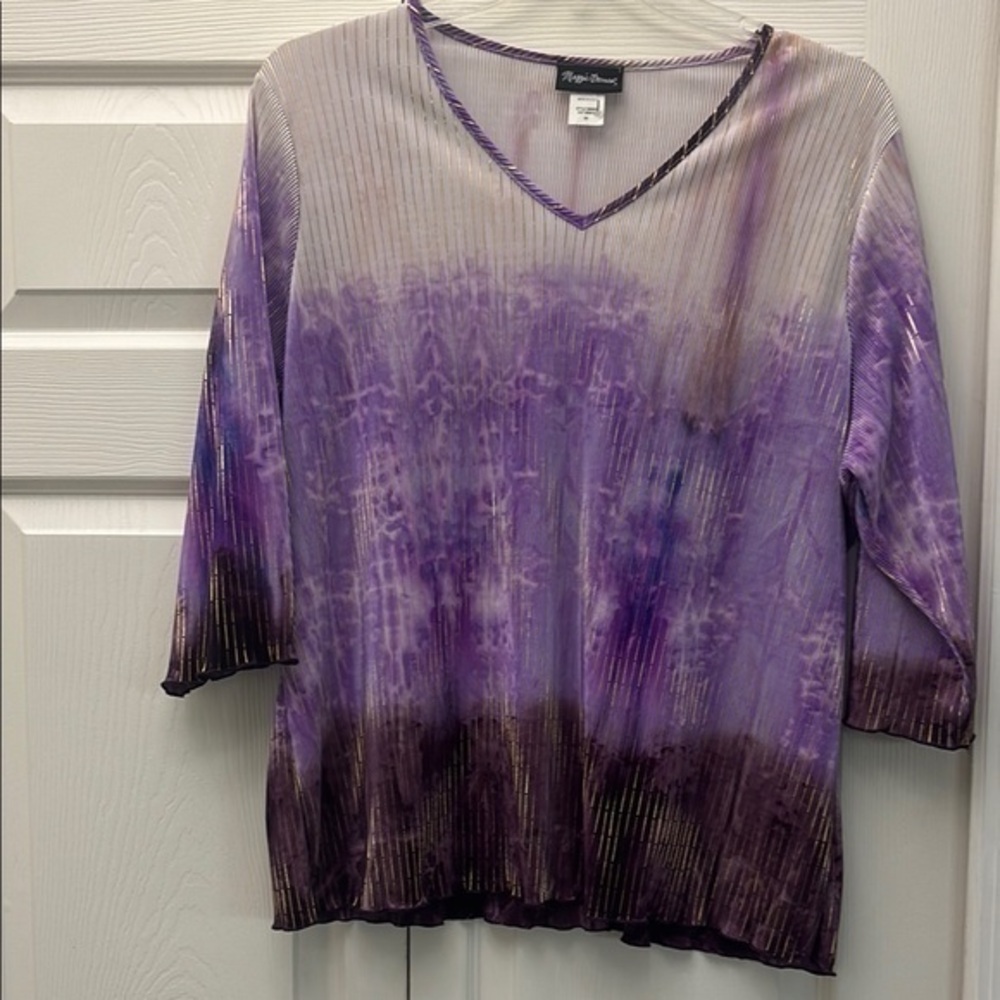 Maggie Barnes Purple Ribbed 3/4 Sleeve Blouse